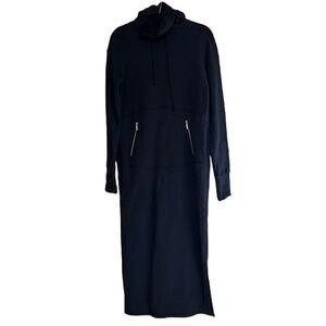 Marcella Sweatshirt Sheath Maxi Dress Womens Small Black Hooded Turtleneck